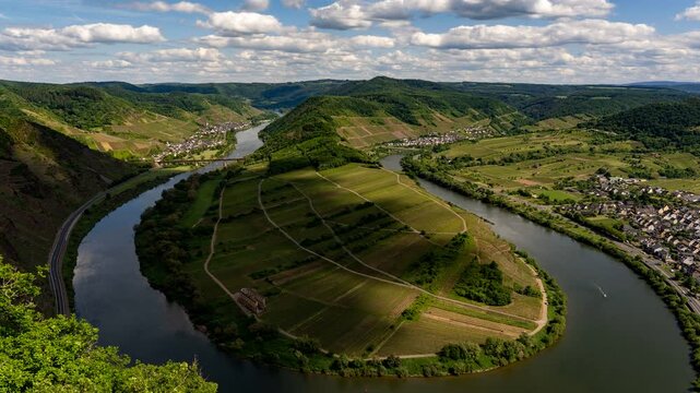 Aerial Drone View of Moselschleife Horseshoe Bend, Rhineland-Palatinate, Germany