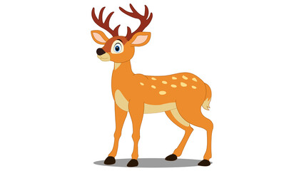 Fototapeta premium Cute Cartoon Deer with Antlers Standing Illustration