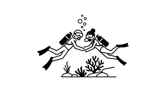 Scuba Divers Touching Hands Underwater