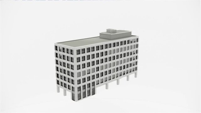 Modern Mid-Rise Office Building 3D Render with Minimalist Facade - isolated on white