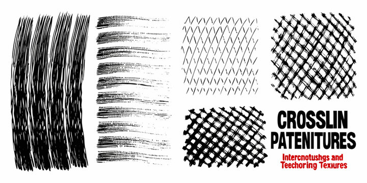 Collection of hand drawn linear textures and patterns in black and white
