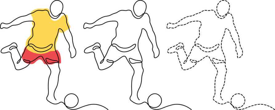 Sequence of a soccer player kicking a ball in different styles Vector