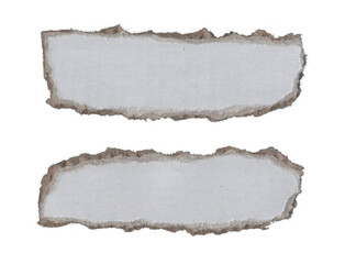 Fototapeta premium Set of Two White Torn Paper Strips with Ripped Brown Cardboard Edges on Transparent Background