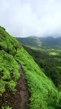 Alang, Madan, Kulang (AMK) range with the mighty Sahyadri ridge glows in peak monsoon, wrapped in lush green valleys, drifting mist, and breathtaking natural beauty in stunning 4K.
