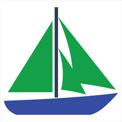 Sailboat glides across calm water with green sails unfurled against a clean white background. © Masud Hasan