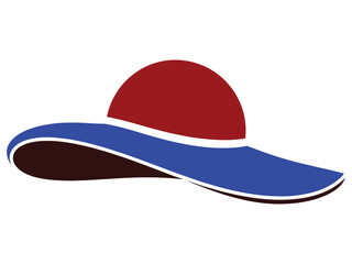 Fototapeta premium Sun hat featuring a red crown and blue brim represents classic summer headwear in a flat graphic.