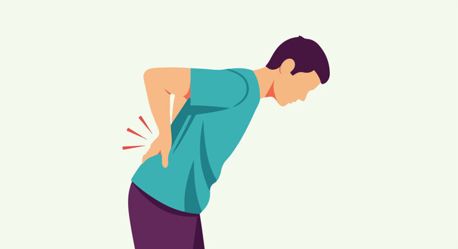 Flat vector illustration of a man bending while experiencing lower back pain art