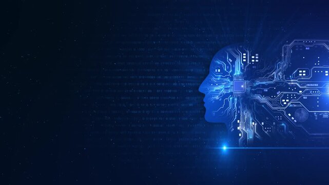 Digital brain scan merging human ai brain 4K Circuit digital. Artificial Intelligence, Business, modern technology, internet networking. 3D Deep machine learning AI, digital science brain concept,