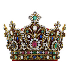 Fototapeta premium Ornate royal jeweled crown isolated on white background