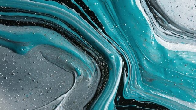 Fluid abstract art with teal and black mesmerizing swirls, showcasing the beauty of paint movement intertwined with stunning textures and organic patterns for creative projects