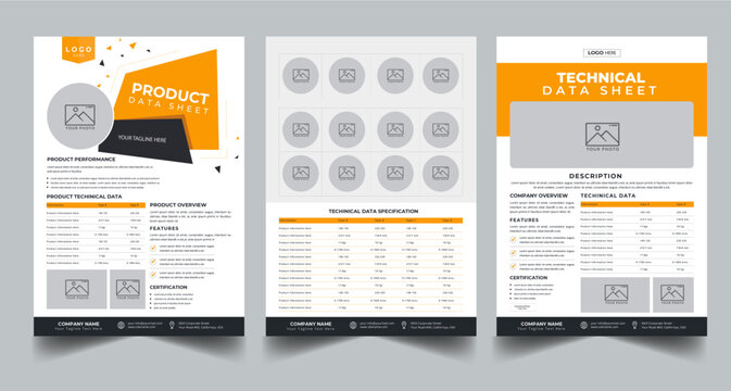 Product Data Sheet Flyer Template. Technical Data Sheet . Product Catalog Three Page Design Layout Concept
