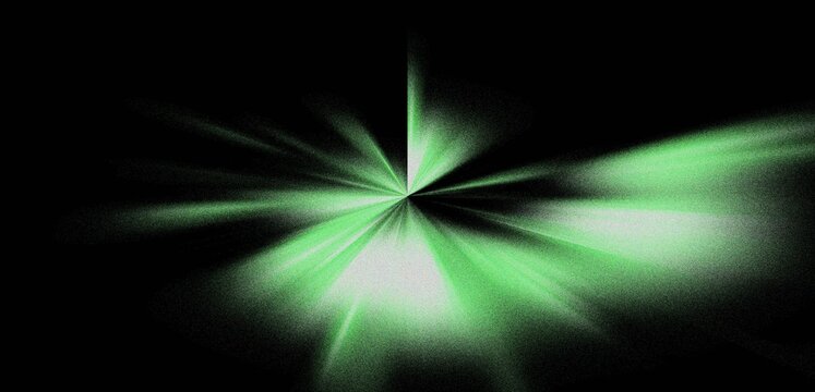 Abstract Digital Artwork Featuring a Radiant Green Starburst Pattern Emanating Light Against a Deep Solid Black Background Texture