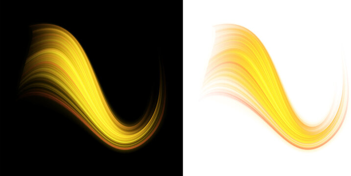 Abstract Golden Light Wave Motion Effect Isolated on Dual Black and White Backgrounds for Dynamic Visual Design Concept Projects