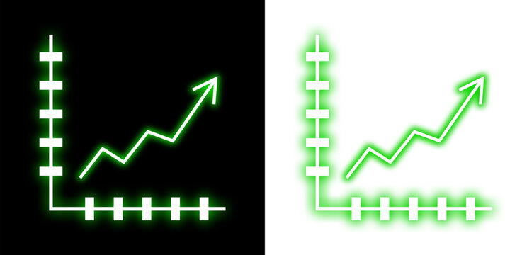 Neon Green Glowing Line Graph Showing Upward Growth Trends Against Contrasting Black And White Split Screen Background Surfaces