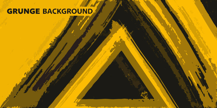 Abstract yellow and black triangle grunge background with brushstroke texture