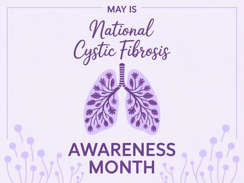 National cystic fibrosis awareness month poster with floral lungs illustration