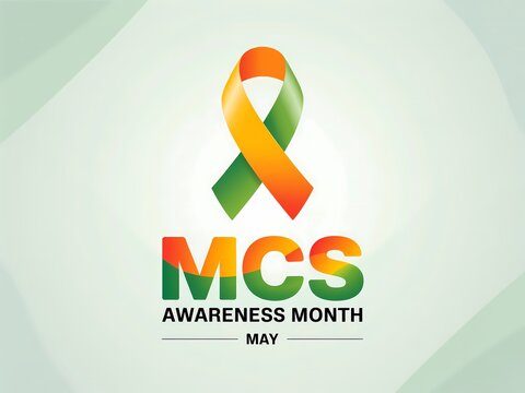 Multiple chemical sensitivity awareness month in may, conceptual design with green and orange ribbon and text