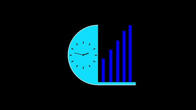 Modern business graph animation combined with a clock concept to represent time-based growth, productivity, and financial success. Perfect for corporate videos,