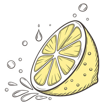 A slice of lemon with water splashing around it