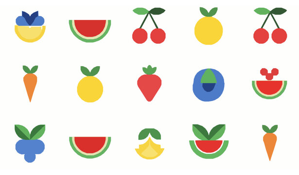 Bauhaus fruit and vegetable seamless pattern abstract geometric food icons flat vector design