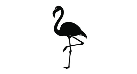 Obraz premium Flamingo silhouette stands elegantly on one leg against a clean white background.