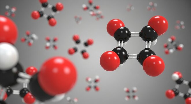 3D molecular model of carbon dioxide molecules scientific research and chemical structures vibrant colors