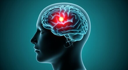 Obraz premium 3D Medical Illustration of Human Brain with Red Area of Activity Highlighted Digital Art