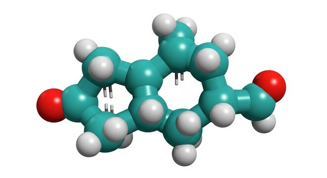 3D molecular model of a steroid molecule chemical structure with cyan carbon atoms and white hydrogen atoms