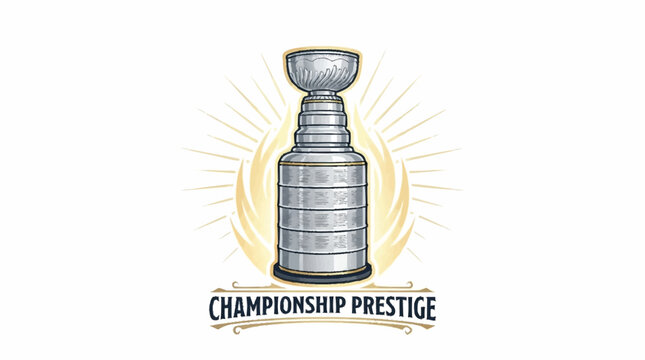 The Stanley Cup, a symbol of championship prestige in ice hockey, is depicted with a radiant halo behind it.