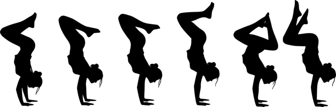 Yoga Crow Pose Balance Silhouette, Advanced Yoga Arm Balance Exercise, Mindfulness and Physical Wellness Concept, Zen Meditation and Flexibility Vector