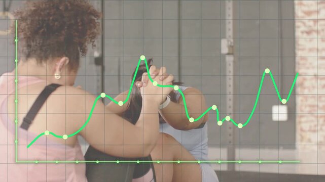 Clasping hands two women doing sit-ups for reps chart tracing cadence peaking one releasing talking