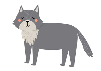 Obraz premium Cute little wolf in cartoon style. Adorable forest character isolated on white background. Vector illustration