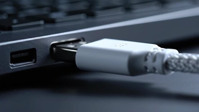 USB cable connected to a laptop port