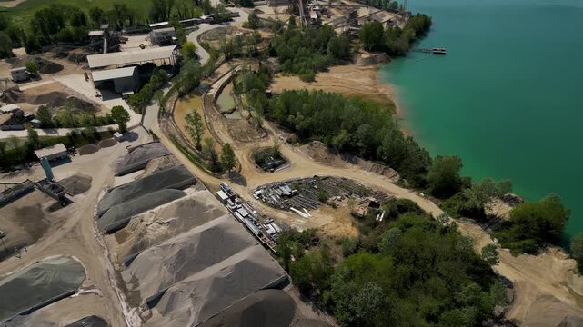Sand gravel quarry Italy aerial view