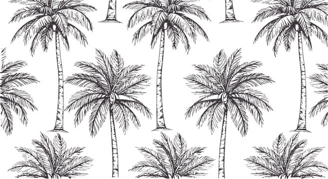 Vintage style grey palm trees pattern white