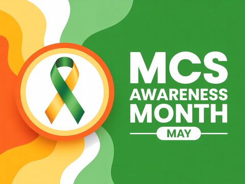 Mcs awareness month, may, multiple chemical sensitivity awareness concept, green and yellow ribbon symbol, vector illustration