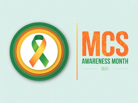 Mcs awareness month in may, multiple chemical sensitivity awareness concept with green and orange ribbon symbol