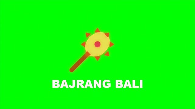 Flat design animation of Lord Hanuman's gada mace with Bajrang Bali text for Hindu festivals