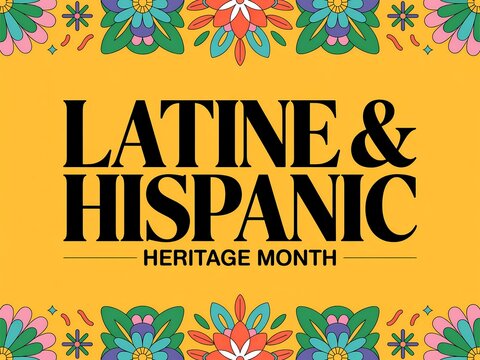 Latine and hispanic heritage month celebration design with colorful floral patterns on yellow background