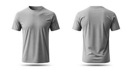 Naklejka premium Front and back view of a plain heather grey t-shirt isolated on a white background studio shot