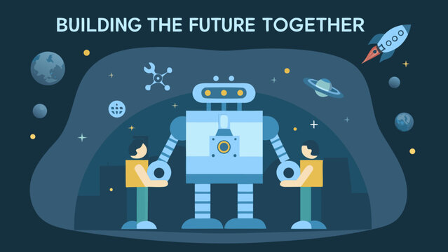 Building the future together people robot and space exploration themes