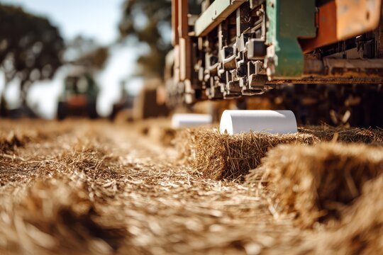 Baler machine in farm field mockup