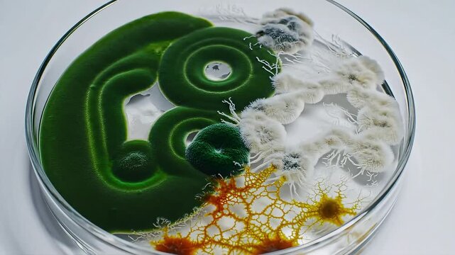 Time-lapse of vibrant mold and fungus growth in laboratory petri dish