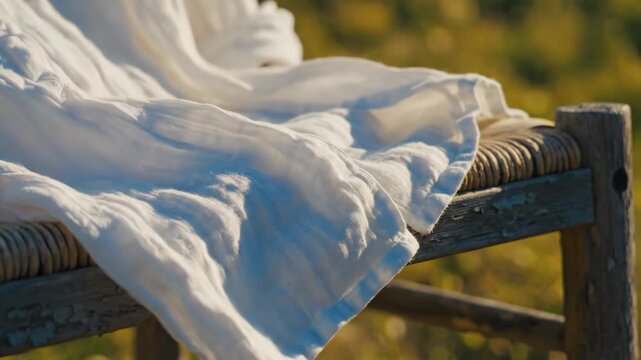White linen cloth draped on a wooden chair