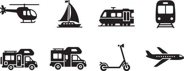 Fototapeta premium Black and white of various vehicles and a bicycle airplane truck d