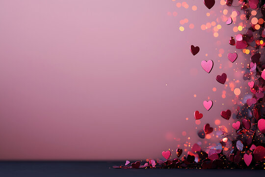 Pink watercolor background, with scattered red, hearts and black splashes