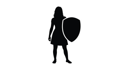 A woman stands with a shield in a dramatic silhouette © Sogir