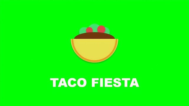 Colorful flat vector illustration of a mexican taco with the words taco fiesta for restaurant marketing
