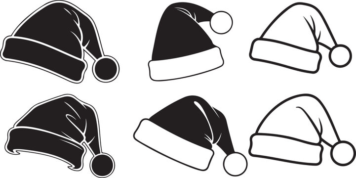 Santa hats simple graphic illustration for festive designs.Black and white santa hats vector illustration.