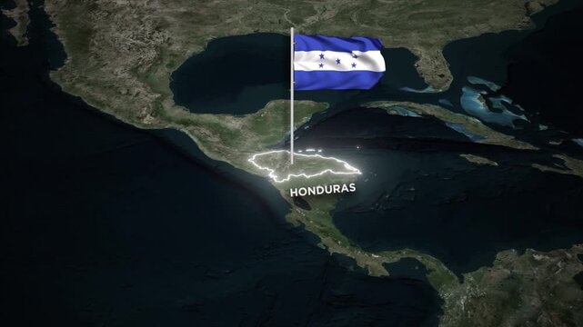 Honduras Map Animation with 3D Waving of Honduras National Flag and Glowing Border Animation on World Map